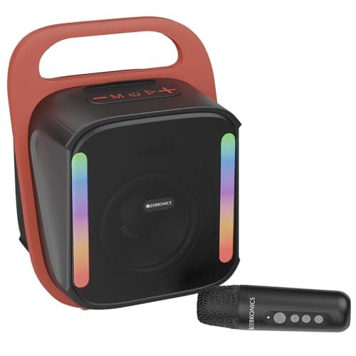 Zebronics Portable BT Speaker, 14W, Upto 4 Hrs Playback, 10.16cm Driver, BT v5.4, USB, mSD, AUX, Splash Proof, Voice Changing Wireless Mic, Carry Hand...