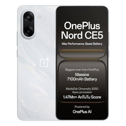 OnePlus Nord CE5 | MediaTek Dimensity | Massive 7100mAh Battery | Powered by OnePlus AI | 8GB + 256GB | Marble Mist