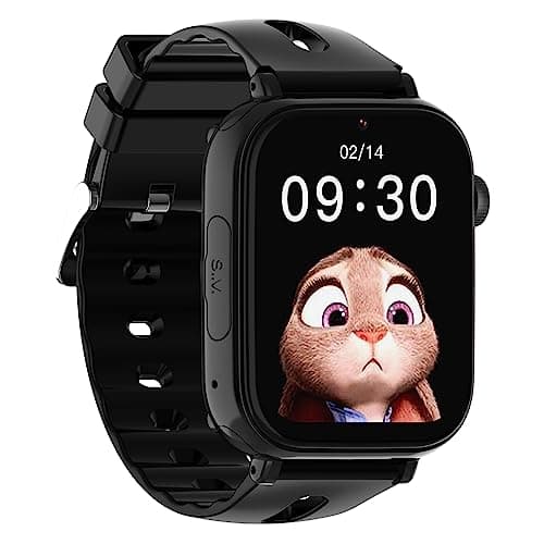 Turet Taffy 4G Smart Watches for Kids Girls & Boys, Live Tracker GPS Watch with Sim Support, Voice & Video Call, SOS, HD Camera, Alarm, Waterproof, Long Battery and Slim Design (Black)