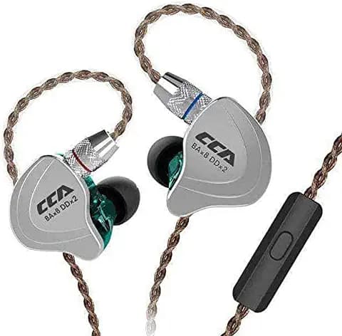 CCA C10 4BA 1DD Hybrid in Ear Monitors Earphone, High Resolution Earbuds with 3.5mm Gold Plated Plug 2pin 0.75mm Pin Detachable Cable with Leatherette Case(CCA C10 Earphone with Mic, Cyan)