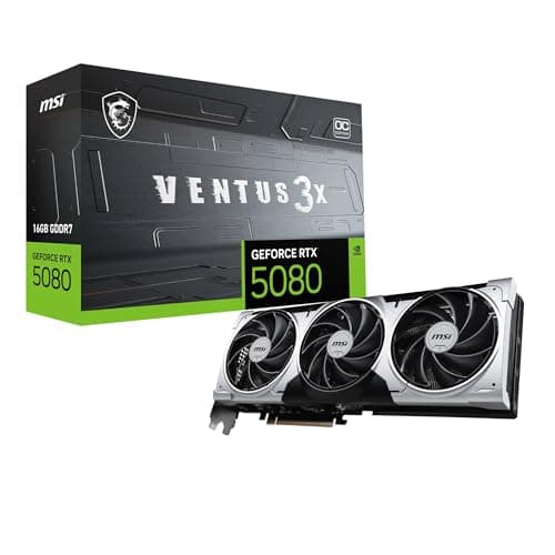 MSI GeForce RTX 5080 16G Ventus 3X OC Plus Graphic Card - NVIDIA GeForce RTX 5080 GPU, 16GB GDDR7 256-bit Memory, 30 Gbps, PCI Express Gen 5 Interface...