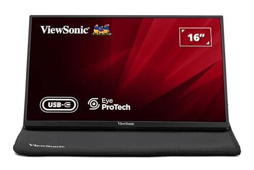 ViewSonic VA1650-1N 16 Inch 1080p Portable IPS Monitor with a Built-in Stand, Mobile Ergonomics, USB C, Mini HDMI and Protective Case for Home and Off...