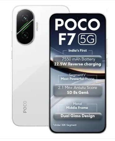 POCO F7 5G (Frost White, 256 GB) (12 GB RAM) | Snapdragon 8s Gen 4 Processor | 7550 mAh Battery | 6.83" AMOLED Display |