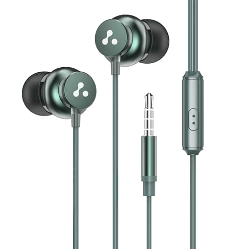 Ambrane Stringz 38 Wired Earphones with Mic, Powerful HD Sound with High Bass, Tangle Free Cable, Comfort in-Ear Fit, 3.5mm Jack (Green), Normal