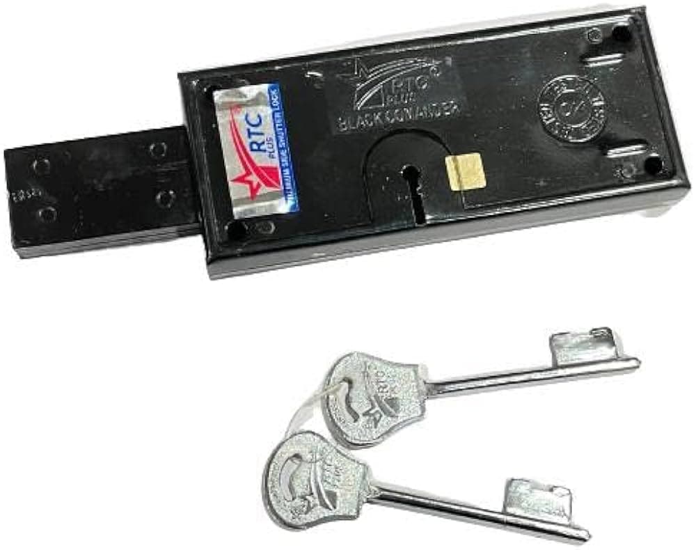 RTC PLUS Black Commander Side Shutter Lock | Pack of 1 Pieces with 2 Keys | Rolling Shutter Lock | 3 Turn Shutter Locks | Locks for Shutter & Main gate