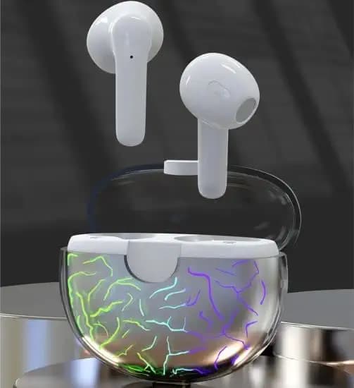 Fiado VG58 Gaming Earbuds Bluetooth V5.1,Fashion Dazzling Color LAMP, Stereo Smart Touch Earbuds, Bluetooth Headset, Wireless Earphone (White, True Wireless)