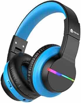 iClever BTH12 Kids Headphones, Colorful LED Lights Kids Wireless Headphones with 74/85/94dB Volume Limited Over Ear, 40H Playtime, Bluetooth 5.0, Built-in Mic for School/Tablet/PC/Airplane, Black