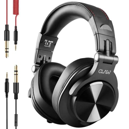 CLAW SM50 Pro Professional Studio Monitoring DJ Wired Over Ear Headphones with 2 Detachable Cables (2.8m Coiled Cable & 1.2m Straight Cable with Mic a...