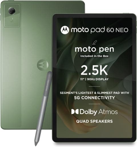 Motorola Pad 60 Neo 5G Tablet (Pantone Bronze Green, 8GB RAM, 128GB Storage) | 11-inch 2.5K 90Hz Display, Quad Speakers Dolby Atmos, Moto Pen, 7040 mA...