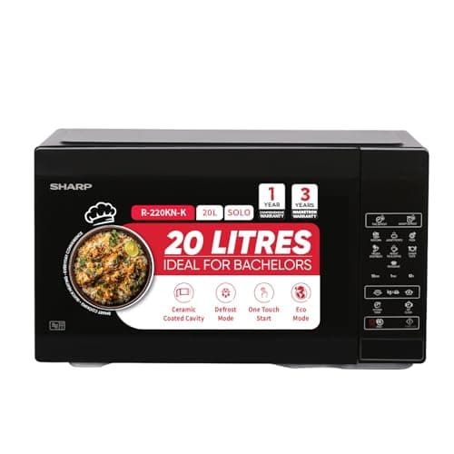 SHARP 20L Solo Microwave Oven (R220KNK/2023, Black, Ceramic Cavity, Digital Display, One-Touch Start)