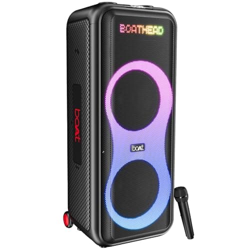 boAt New Launch PartyPal 600 Party Speaker, 220W Signature Sound, Dynamic Pixels, Animated Text Display, App Support, UHF Wireless Microphone, Colorfu...