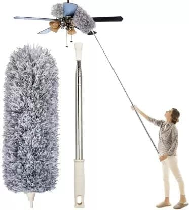 VALITUDO Microfiber Long Feather Duster- Bendable & Detachable Fan Cleaning Duster with 100 inches Expandable Pole Handle, Washable, Stainless Steel H...