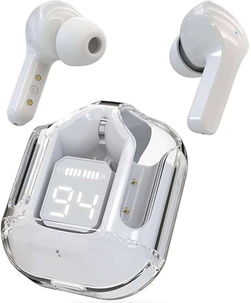 UltraPods Max TWS Earbuds Pro Bluetooth | Transparent Design | Fast Charging | 13mm HD Bass Drivers | Built-in Mic | Running, Outdoors, Music Sound (W...