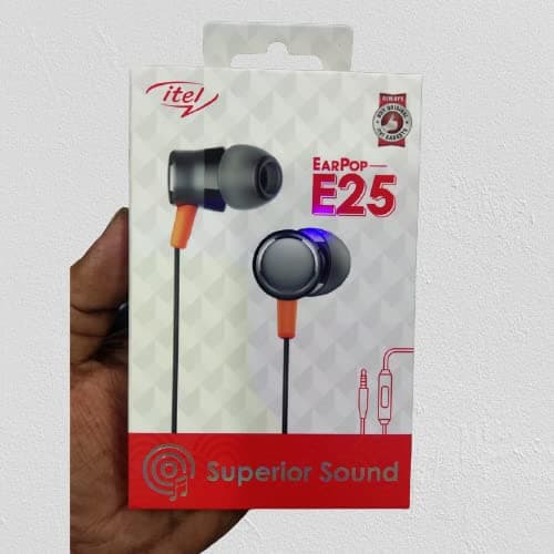 Itel Wired In Ear Earphones with Mic City Collection Itel Premium Sound Earphones E-25 Super Sound Earphones Enjoy Sound That Travels with itel Super Sound Earphones [Black]