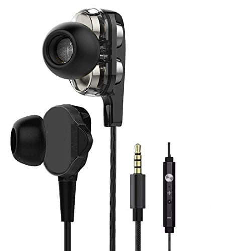 In-Ear 4D Dual driver earphone For Jaguar F-Pace Universal Earphones Headphone | Handsfree Headset Music with 3.5mm Jack Hi-Fi Gaming Sound Music Wired in-line Mic Volume Control Passive Noise Cancelling Dynamic Original Earphone like Performance Best High Sound Quality Tangle-free Round Cable R30 - Black