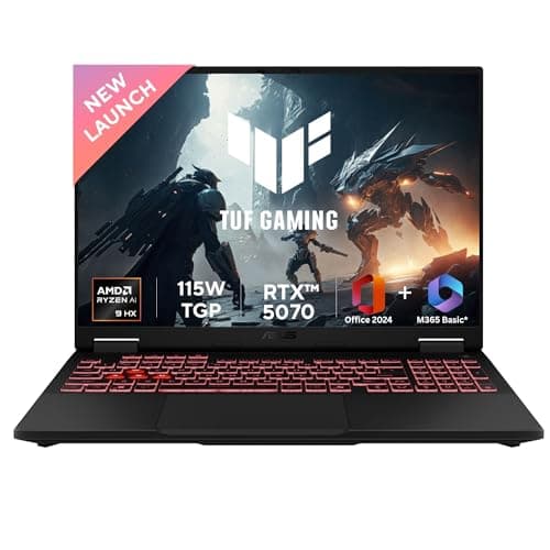 ASUS TUF A16,AMD Ryzen 9 8940HX, Gaming Laptop(RTX 5070-8GB/115W TGP/16GB/1TB /2.5K QHD+/16"/165Hz/90WHrs/Windows 11/M365 Basic (1Year)*/Office Home 2...