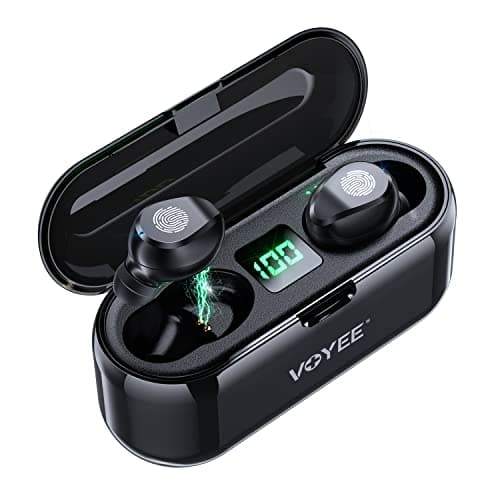 VOYEE V9 Bluetooth Truly Wireless In Ear Earbuds, Bluetooth 5.0 Ear Buds IPX6 Water/Sweat Resistant, Deep Bass, True Wireless Earbuds Passive Noise Canceling with Mic (Black)
