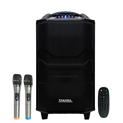 Takara Karaoke Speaker Trolley 12 Inch Woofer Portable Multimedia Bluetooth; Audio Recording; USB; SD; TF; AUX PA System with 2 Wireless UHF Mic; Remo