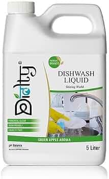 Diolty Dishwash Liquid Gel 5 Liter with Lime And Basil Fragrance, Dishwasher Liquid Leaves No Residue, Dishwashing Liquid 5 L (Green Apple)