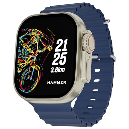 HAMMER Active 2.0 Plus 2.1" HD Display Smart Watch with Gesture Control, Bluetooth Calling, DIY Watch Face Studio, Sports Modes, Functional Crown, Dyn...