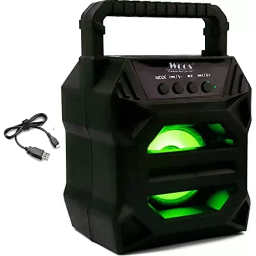 Woos WS-02 Extra 3D Sound Splashproof| Water Resistant| Deep Baas Wireless, Bluetooth Stereo Sound Quality LED Color Changing Lights | Mini Home Theatre