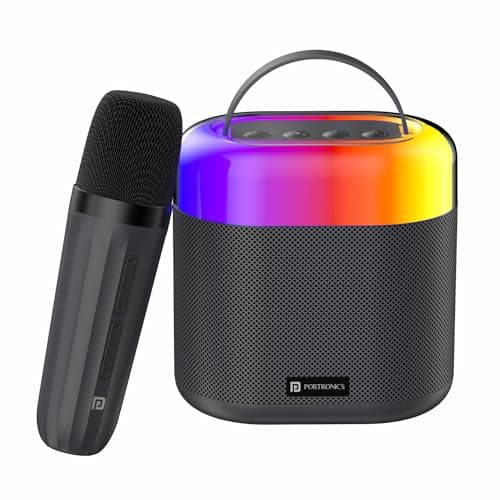 Portronics Dash 3 16W Bluetooth Speaker with Wireless Karaoke Mic, 5 Hours Playtime, Multicolor RGB Lights, 3 EQ Modes, 5 Voice Effects, AUX in, BT5.3...