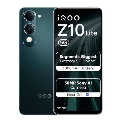 iQOO Z10 Lite 5G (Cyber Green, 4GB RAM, 64GB Storage) | 6000 mAh Battery | Dimensity 6300 5G Processor with 433K+* AnTuTu Score | IP64 Rated & Militar...