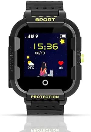 Turet Smart Watch for Kids- GPS Kids Smart Watch - Silicone Kids' Smartwatch for Boys and Girls with Panic Button, Long Battery, Camera, GPS Tracker, Voice Chat, Message (Coal Black)