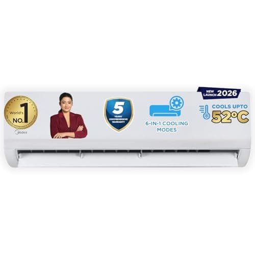 Midea 1.5 Ton 3 Star Inverter Split AC (Copper, Convertible 6-in-1 with Auto Intelligence,Turbo Mode for Faster Cooling, Auto Clean & HD+PM 2.5 Filter...