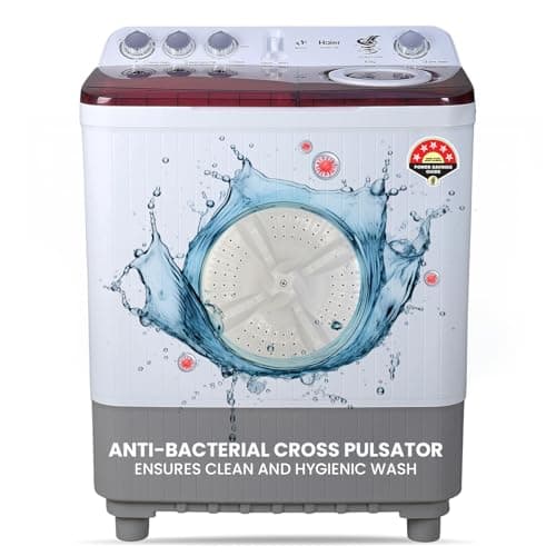 Haier 9 kg 5 Star Vortex pulsator Semi Automatic Top Load (HTW90-186,Burgundy)