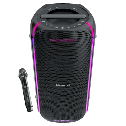 Zebronics Portable Bluetooth Speaker, 90W, Upto 6 Hours Playback, Dual Full-Range Drivers, Karaoke, TWS, BT v5.3, USB, AUX, RGB, Deep Bass, Wireless M...