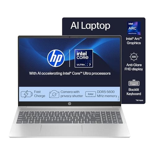 HP Laptop 14, Intel Core Ultra 7 155H, Built-in AI, 14-inch (35.6 cm), FHD, 16GB DDR5, 512GB SSD, Intel Arc Graphics, 1080p FHD Camera w/Privacy Shutt...