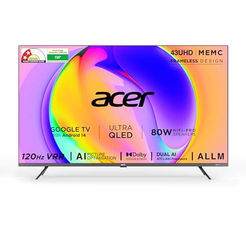 Acer 109 cm (43 inches) Super Series 4K Ultra HD Smart QLED Google TV AR43QDXGU2875AT (Black) 2024 Model
