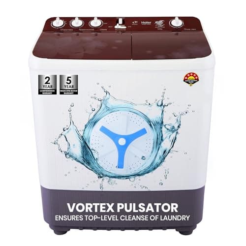 Haier 8 Kg 5 Star Toughened Gas Softfall Technology Semi Automatic Top Loading Washing Machine (HTW80-1169FL, Anti Bacterial Vortex Pulsator, Magic Fi...
