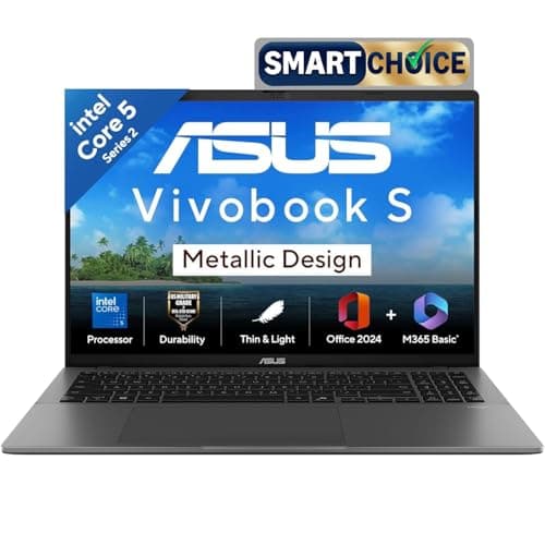 ASUS Vivobook S16,14th Gen, Intel Core 5-210H,Metallic Design Laptop(Intel UHD iGPU/16GB RAM/512GB SSD/FHD+/16""/144Hz/Windows 11/M365 Basic(1Year)*/O...