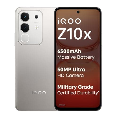 iQOO Z10x 5G (Titanium, 8GB RAM, 256GB Storage) | 6500 mAh Large Capacity Battery | Dimensity 7300 Processor | Military-Grade Certified Durability