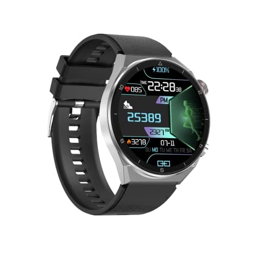 Salora uWear Smart watch with 1.5” Round Display, BT Calling, 250+ Watch Faces, Heart & SpO2 Monitoring, 21 Sports Modes, Sleep Monitor, Waterproof & 7Days Battery IOS Android Compatible(Silver+Black)