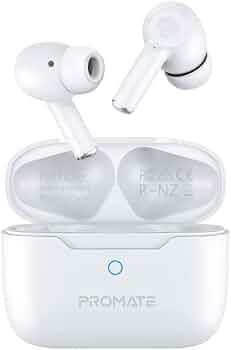 Promate True Wireless Earbuds, in-Ear Active Noise Cancelling Bluetooth v5.3 Earphones with Mic, 25H Playback Time, Intelligent Touch Controls and Cha...
