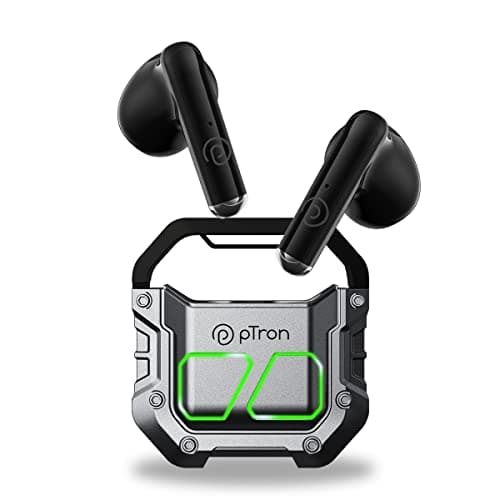 Newly Launched pTron Bassbuds Xtreme In-Ear Wireless Headphone with 32Hrs Playtime, BT5.3, 13mm Driver, Stereo Calls, DeepBass, Touch Control TWS Earbuds, Zany Case & Type-C Fast Charging (Grey/Black)