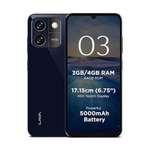 Lava O3 (Glossy Blue, 3 GB RAM, 64 GB Storage) | Biggest 6.75" HD+ Display | 13MP AI Dual Rear Camera | 5000 mAh Battery | Secure Face Unlock | Finger...