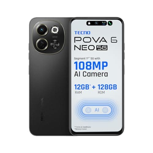 TECNO POVA 6 NEO 5G (Midnight Shadow, 6GB+128GB) | Advanced AI Features | 108MP Ultra Clear AI Camera | D6300 Powerful Processor | 5 Year Lag Free Flu...