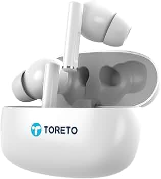 Toreto Air Tune TWS Wireless Earbuds Quad Mic Enc,with 20H Playtime Bluetooth V5.3 Low Latency Mode 10Mm Drivers Rapid Charge Ipx5 Smart Touch Control...