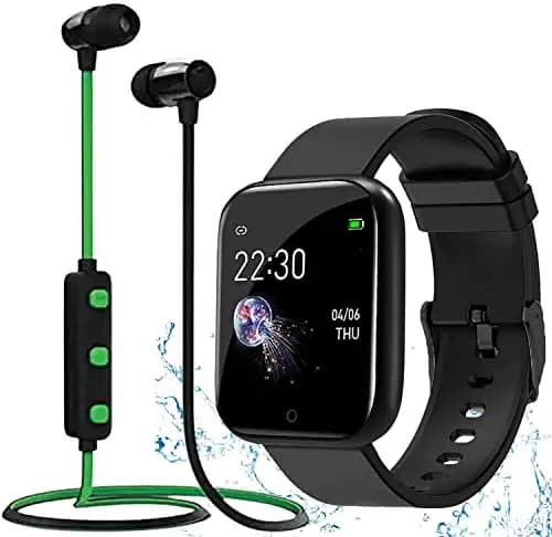 Infinizy ( END OF THE SEASON OFFER- WITH 12 YEARS WARRANTY) Waterproof Smart Watch CM101 For Men Women Fitness Tracker Blood Pressure Heart Rate Monitor For Girls & Boys with Z1 Wireless Bluetooth Headset Hand-Free Calling, Sweatproof- BLACK