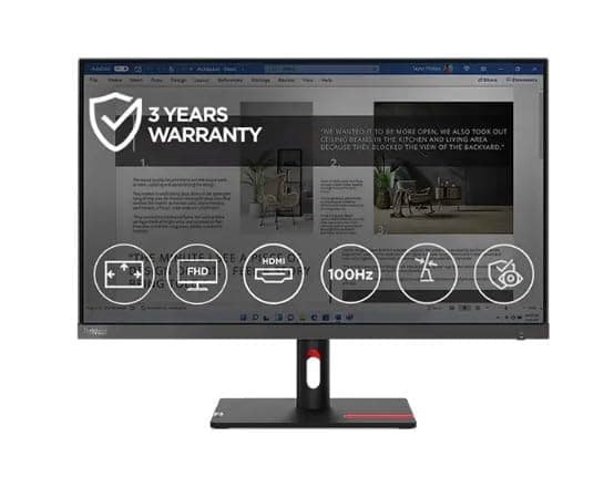 Lenovo ThinkVision S27i-30 27 (68.58cm) FHD (1920x1080) IPS, Antiglare, WLED Monitor, HDMI, VGA, Vesa Mount, 100Hz Refresh Rate, 16:9 Aspect Ratio, 99...