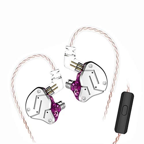 yinyoo KZ ZSN Wired Earphones Extra Bass High Fidelity Earbuds with Hybrid Balanced Armature Driver & 3.5mm Audio Plug Detachable Cable Noise Isolating Headset Headphones for Sports(Purple mic)