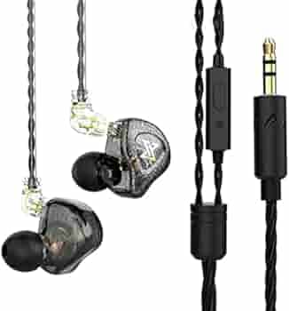 QKZ AK6 MAX IEM Earphone, 10MM Dual Dynamic Driver Silicon Crystal Biocellulose Diaphragm Punchy Bass in Ear Monitor Earbuds with Detachable Cable (with Mic, Black)