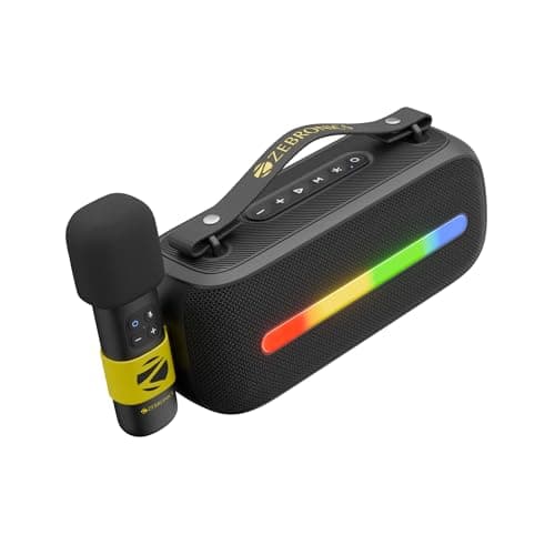 ZEBRONICS New Launch Sound Feast 80, Portable Bluetooth Speaker, 20 Watts, Upto 14h Backup, Bluetooth | USB, Karaoke, RGB LED Strip, Included Wireless...