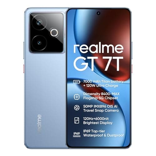 realme GT 7T 5G Smartphone 8+256GB Blue,6.80 inch Screen, 120Hz Refresh, 7000mAh Battery, 120W Ultra Charge, 90MP AI Cameras, Dimensity 8400-MAX chips...
