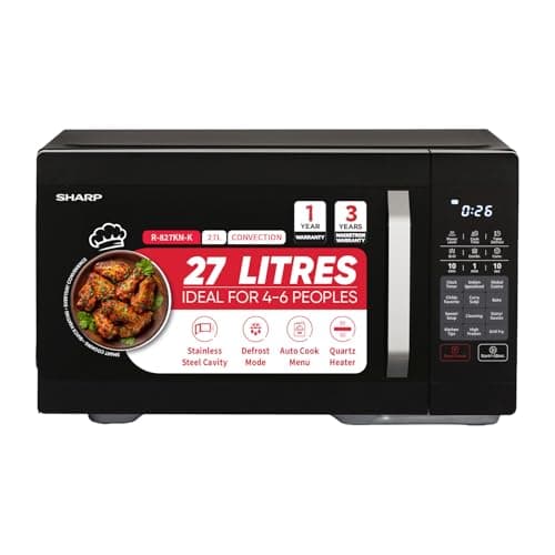 SHARP 27L Convection Microwave Oven (R827KNK, Black, Healthy Fry with Zero Oil, Stainless Steel Cavity, Vapour Clean)