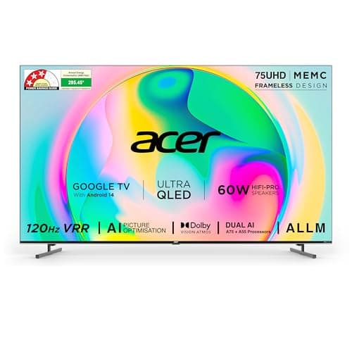 Acer 189 cm (75 inches) Super Series 4K Ultra HD Smart QLED Google TV AR75QDXGU2875AT (Black) 2024 Model